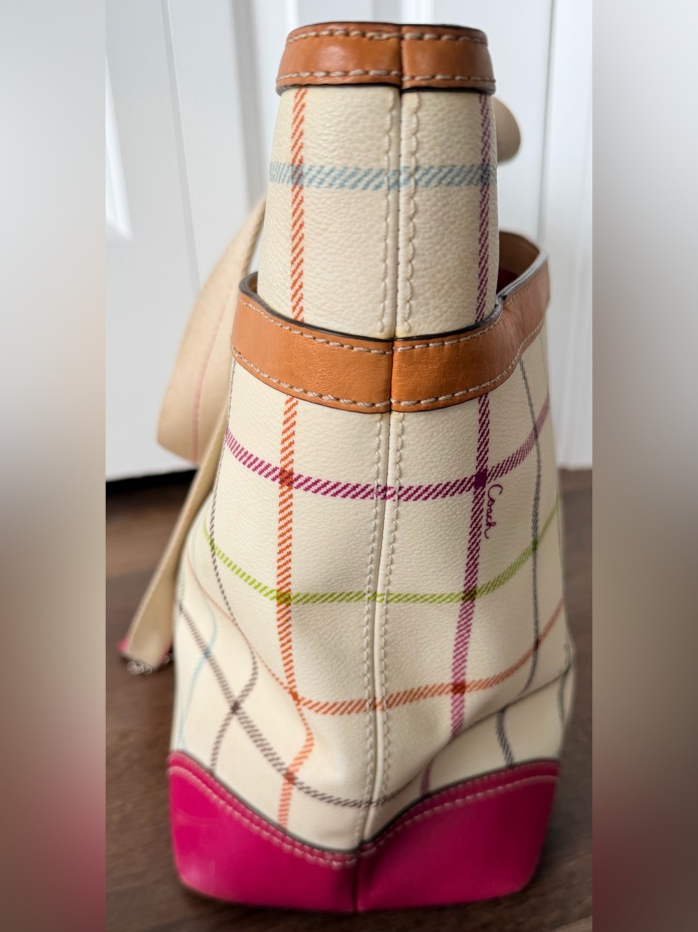 COACH | Heritage Stripe Tattersall Plaid Tote | Plaid Shoulder Bag | Travel Tote - Picture 8 of 17